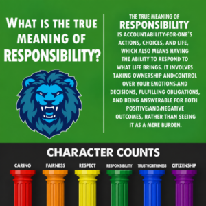 What is the true meaning of responsibility? The true meaning of responsibility is accountability for one's actions, choices, and life, which also means having the ability to respond to what life brings. It involves taking ownership and control over your emotions and decisions, fulfilling obligations, and being answerable for both positive and negative outcomes, rather than seeing it as a mere burden.