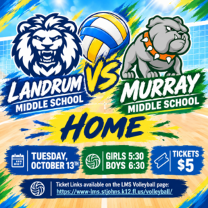 LMS vs MMS - HOME - 10/13 - Girls at 5:30 & Boys at 6:30 - Ticket links https://www-lms.stjohns.k12.fl.us/volleyball/